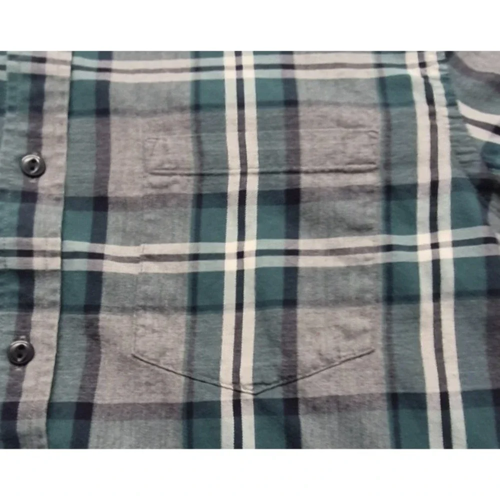 Banana Republic men's gray plaid‎ light flannel button up long sleeve shirt LG